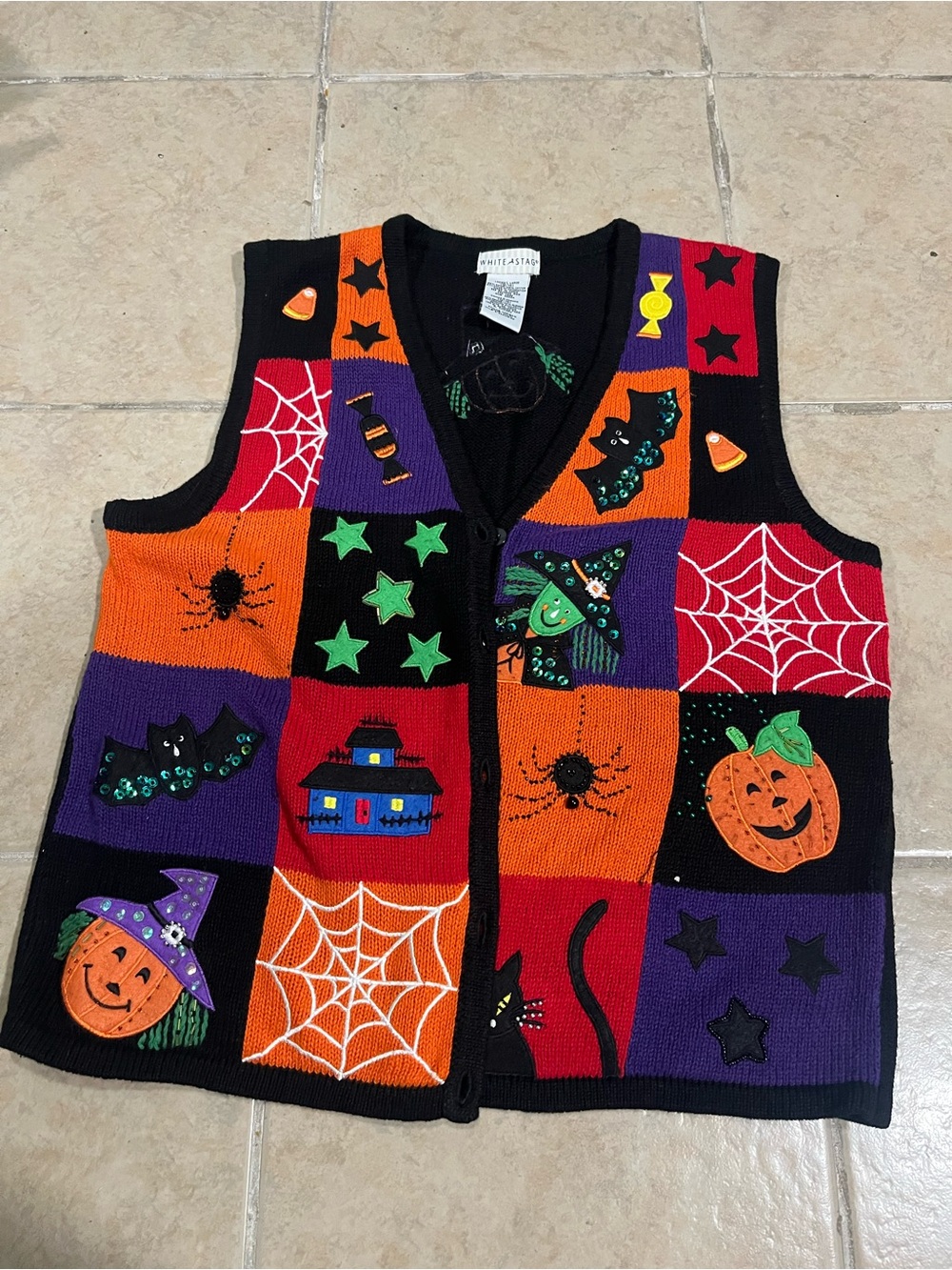 Halloween Patchwork Vest - Black Orange Purple Pumpkin Witch